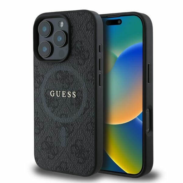 Husa Iphone 16 Pro Max Guess logo metalic negru magsafe [3]