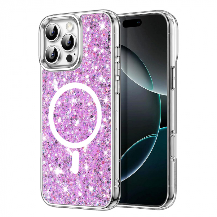 Husa Iphone 16 Pro Techsuit Sparkly Glitter magsafe magenta [1]