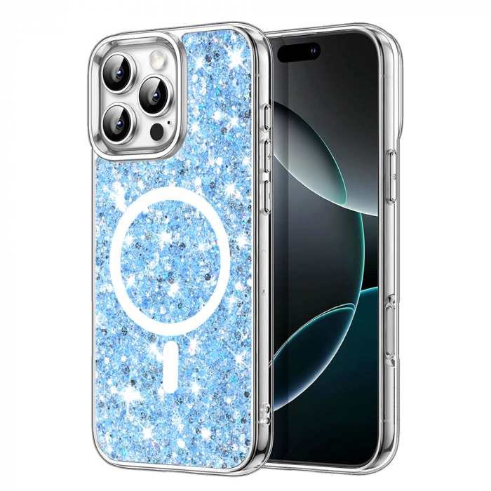 Husa Iphone 16 Pro Techsuit Sparkly Glitter magsafe albastru [1]