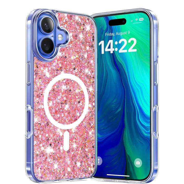 Husa Iphone 16 Techsuit Sparkly Glitter magsafe roz [1]