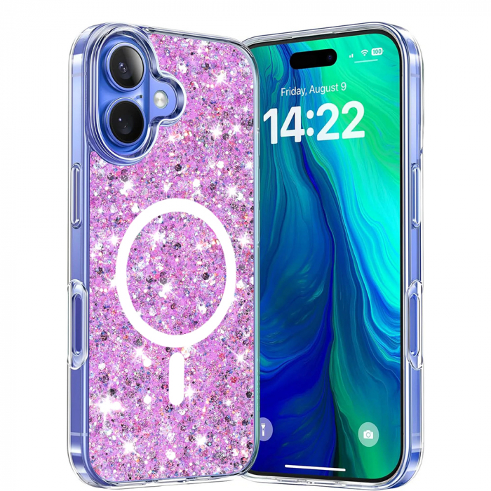 Husa Iphone 16 Techsuit Sparkly Glitter magsafe magenta [1]