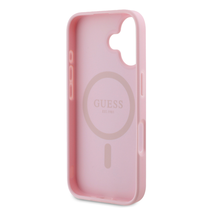 Husa silicon iPhone 16 Plus Guess - Peony Script MagSafe (GUHMP16MPGPYSP)  Pink [1]