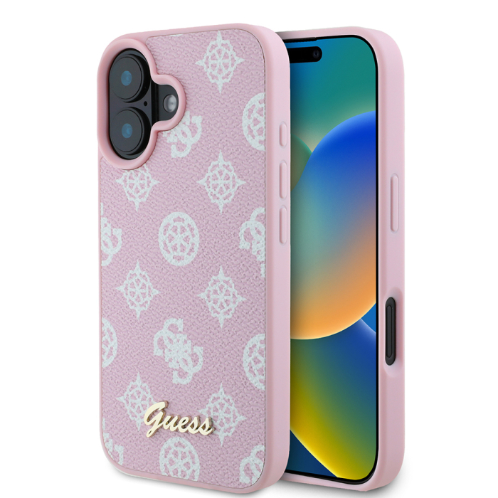 Husa silicon iPhone 16 Plus Guess - Peony Script MagSafe (GUHMP16MPGPYSP)  Pink [5]