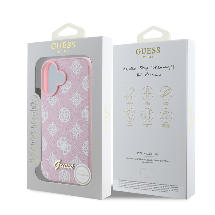 Husa silicon iPhone 16 Plus Guess - Peony Script MagSafe (GUHMP16MPGPYSP)  Pink [7]