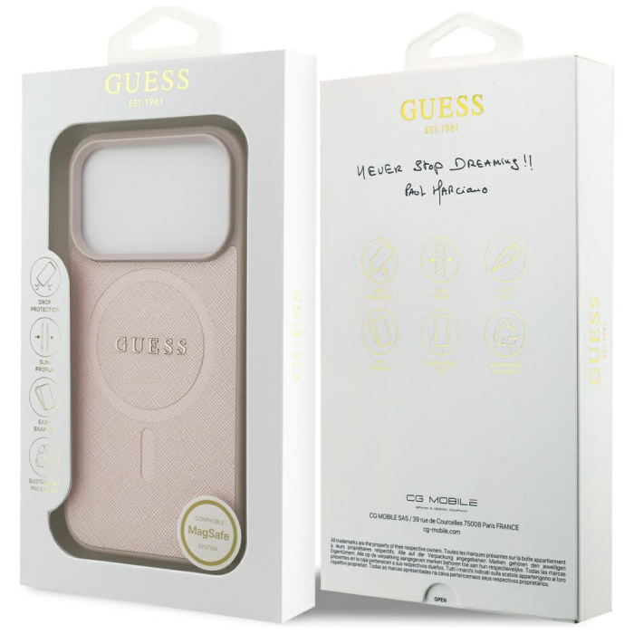Husa silicon iPhone 17 Pro Max  Guess - Saffiano Classic Logo MagSafe (GUHMP17XPSAHMCP) Pink [6]