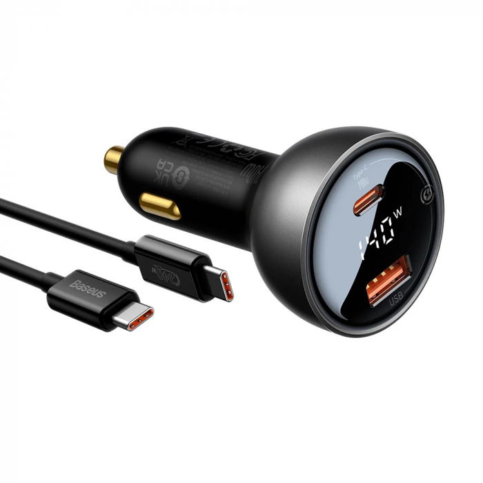 Incarcator auto Baseus CGZX070001USB QC3.0, Type-C PD3.1, 140W, Digital Display, 16A + Type-C Cable 240W, 1m [1]