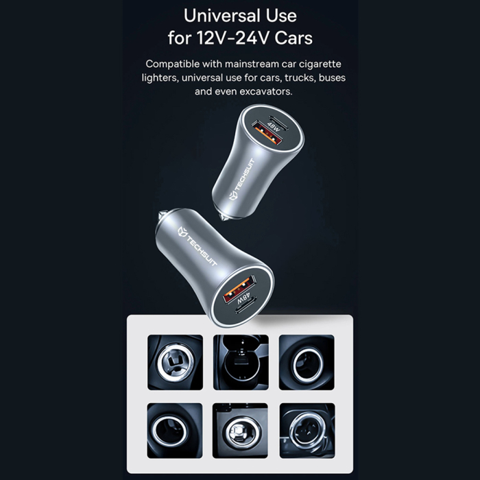 Incarcator auto Techsuit - Premium RescueVolt (C3) - with Metal Window Breaker, Fast Charge, USB QC18W, USB-C PD30W, 5V/3A - Grey [4]
