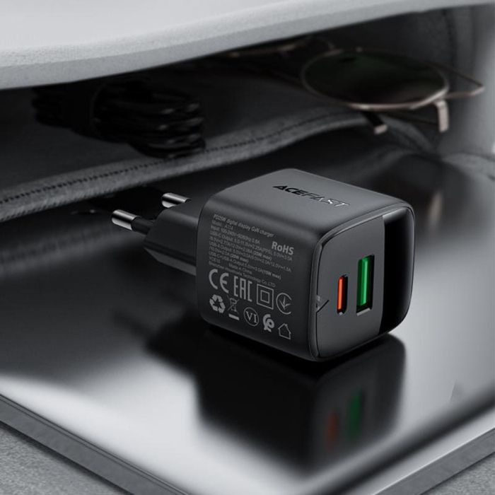 Incarcator priza  Acefast (A114) - with Digital Display, Fast Charging, GaN, USB, Type-C, PD25W, 5V/3A - Black [4]