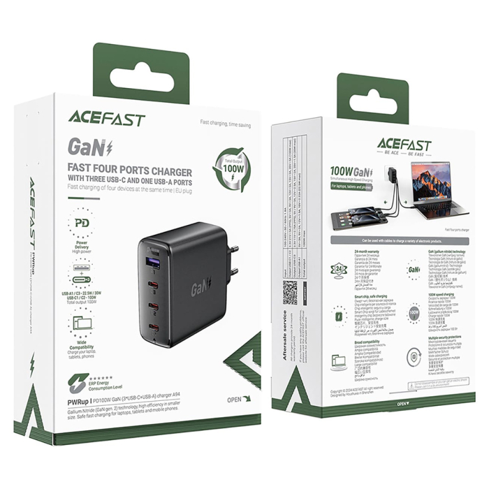 Incarcator priza Acefast -(A94) - Multiport 3x USB-C, USB-A, GaN2 Technology, PD100W - Black [5]