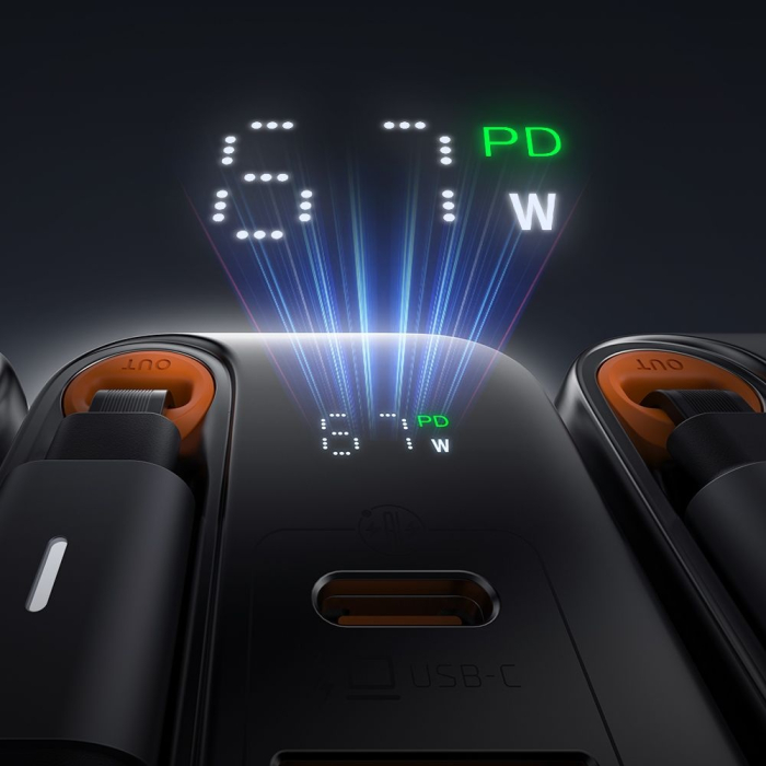 Incarcator priza Mcdodo FreeGo Series CH-4100 - Built-in USB-C Retractable Cable, USB-A/C, 67W, Digital Display, 65cm - Black [5]