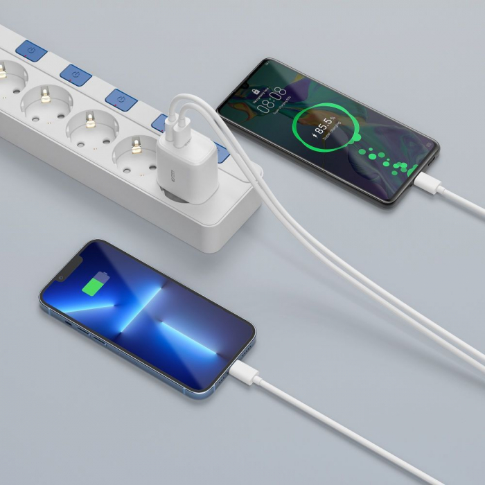 Incarcator Tech-Protect C20w mini alb type c/ usb + cablu type c [7]
