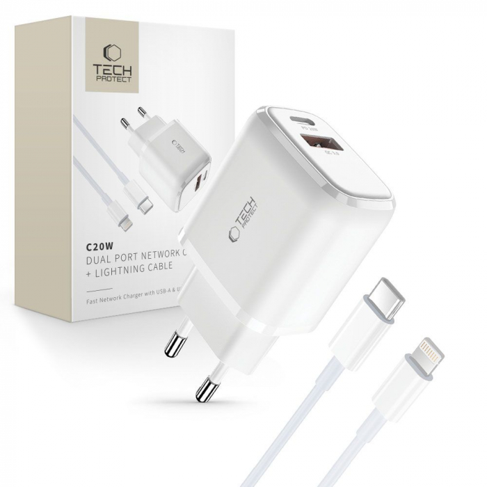 Incarcator Tech-Protect C20W mini lightning alb [1]
