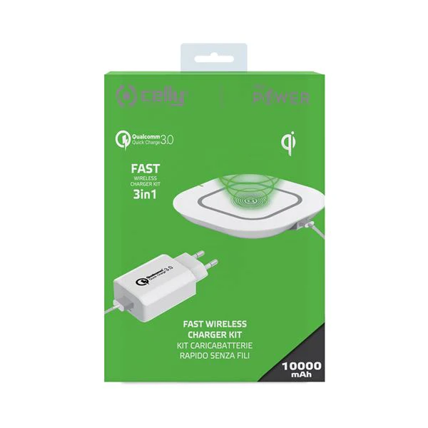 Incarcator wireless Celly, Adaptor retea Qualcomm 3.0, Pad Wireless, Cablu Type C, Alb [1]