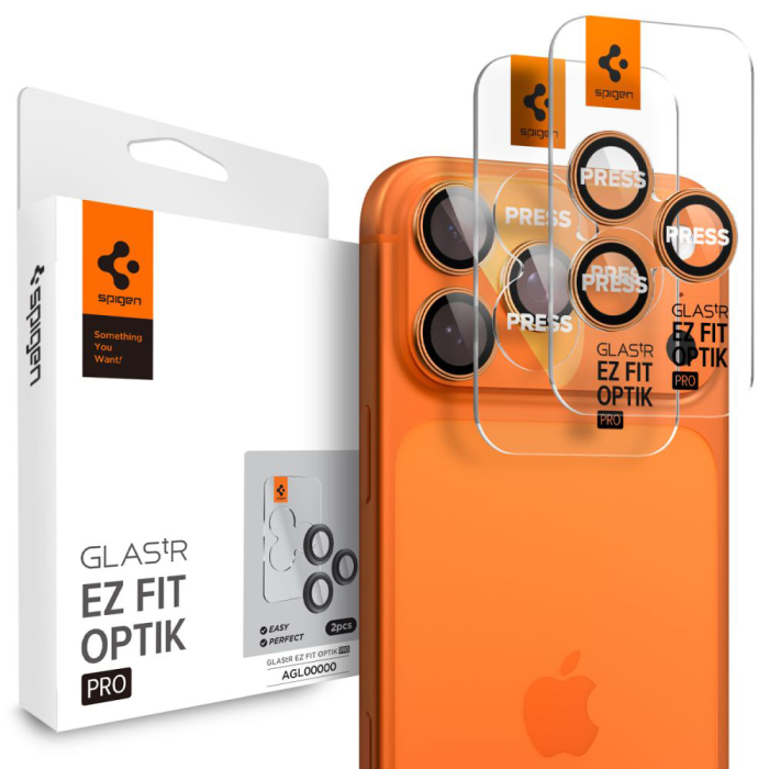 Pachet 2x Folie sticla camera Spigen Optik iPhone 14 Pro / Iphone 14 Pro Max / 15 Pro / 15 Pro Max / 16 Pro /16 Pro Max / 17 Pro /17 Pro Max  Orange [1]