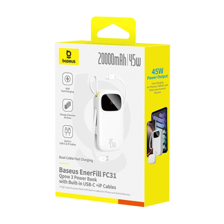 Baterie externa Baseus - Power Bank EnerFill FC31 Qpow 3 (E0028D03) - USB-C/Lightning Cables, 20000mAh, 45W, Digital Display - Galaxy Blue [1]