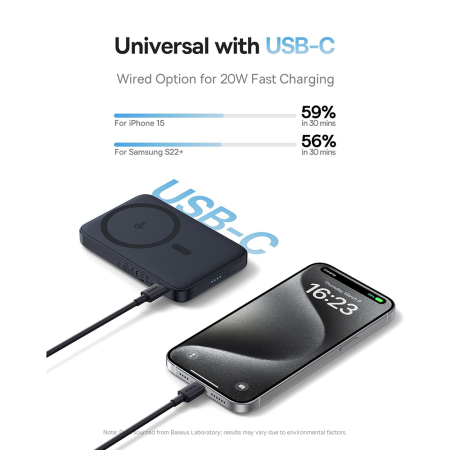 Baterie externa Baseus - Power Bank PicoGo (P10076802123-00) - Type-C, Qi2, Fast Charging, 20W, 5000mAh, Rotable Stand, Cable Type-C - Black [3]