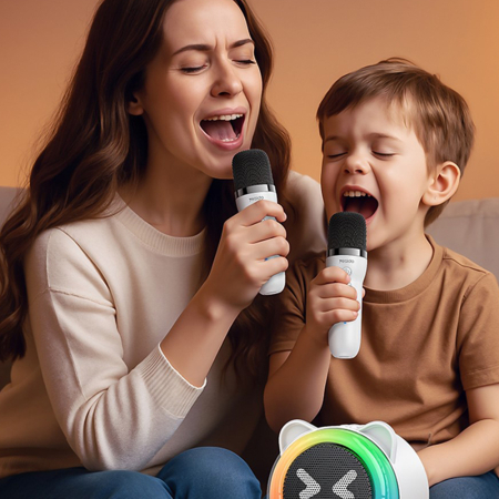 Boxa externa Yesido - Wireless Karaoke Speaker (YSW36) - with 2x Microphones 300mAh, Bluetooth 5.3, TF Card, USB, AUX, 1200mAh, 5W - White [5]