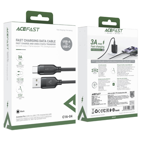 Cablu Acefast  (C16-04) - Fast Charging, USB to Type-C, 3A, BendResistant, 1.2m - Black [3]