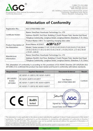 Cablu Acefast type c - lightning C3-01 alb [2]