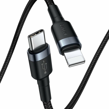 Cablu Baseus Cafule Type-C to Lightning, 18W, 1m - Grey / Black [3]