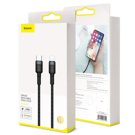 Cablu Baseus Cafule Type-C to Lightning, 18W, 1m - Grey / Black [6]