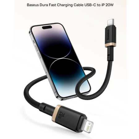 Cablu Baseus Dura Series (P10377800U01-01) - Type-C to Lightning, Fast Charging, PD 20W, Nylon, 1m - Red / Black [6]