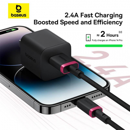 Baseus Dura Series USB to Lightning, Fast Charging, 480Mbps, 2.4A, Nylon, 1m - Red / Black [3]
