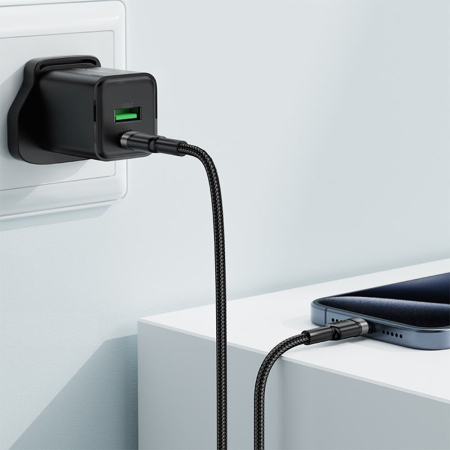 Cablu de date Acefast (C22-03) - Fast Charge, Type-C to Type-C, 60W, 3A, Nylon Braid, 1.2m - Black [4]