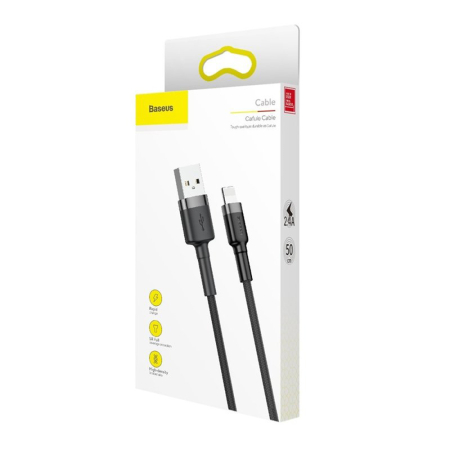 Cablu de date Baseus Cafule (CALKLF-AG1) - USB to Lightning, 2.4A, 480Mbps, 50cm - Grey [6]