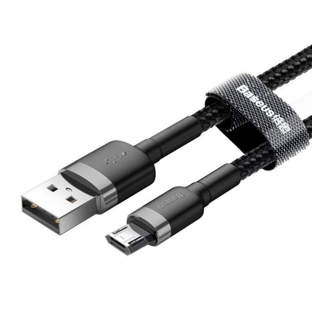 Cablu de date Baseus Cafule Series Metal (CAMKLF-BG1) - USB to Micro-USB, 2.4A, Quick Charge, Nylon Braid, Velcro, 1m - Black [4]