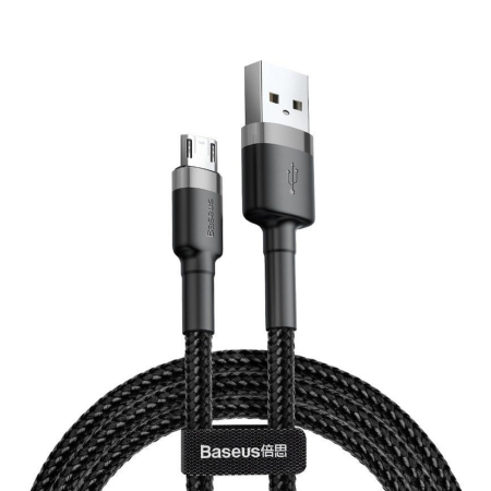 Micro Usb - Cablu de date Baseus Cafule Series Metal (CAMKLF-BG1) - USB to Micro-USB, 2.4A, Quick Charge, Nylon Braid, Velcro, 1m - Black