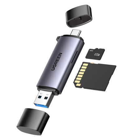 Stocare date - Card Reader Ugreen CM185 (50706) - OTG Adapter, USB/USB-C to SD/TF Card, Plug & Play, 5Gb/s, 2TB - Grey