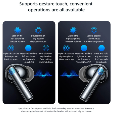 Casti wireless Yesido TWS23 - with Noice Cancelling, Touch Control, Bluetooth V5.3, In-ear Design, 300mAh - Black [2]