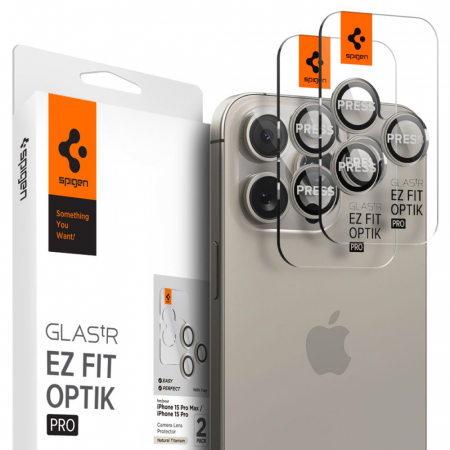 Folii Camera - Pachet 2x Folie sticla camera Spigen Optik iPhone 15 Pro / 15 Pro Max titanium
