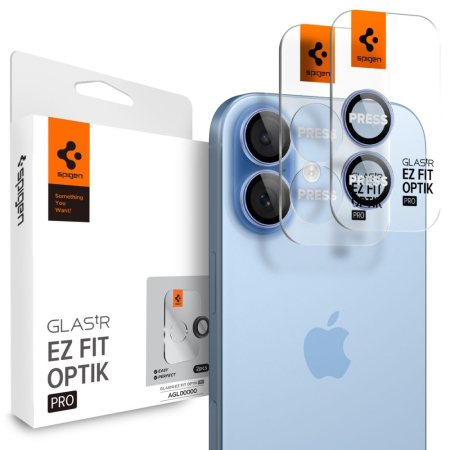 Folii Camera - Folie sticla camera Spigen - Optik.tR EZ Fit Pro Camera Glass (2 pack) - iPhone 17 / iPhone 16 Plus / iPhone 16 - Blue
