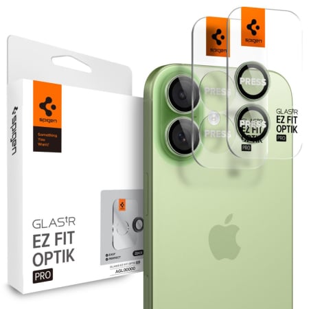 Folii Camera - Folie sticla camera Spigen - Optik.tR EZ Fit Pro Camera Glass (2 pack) - iPhone 17 / iPhone 16 Plus / iPhone 16 - Green