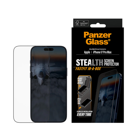 Folie sticla PanzerGlass iPhone 16 Pro Max  / 17 Pro Max- Ultra-Wide Fit Stealth Screen Protector w. FASTFIT IN-A-BOX Black [0]