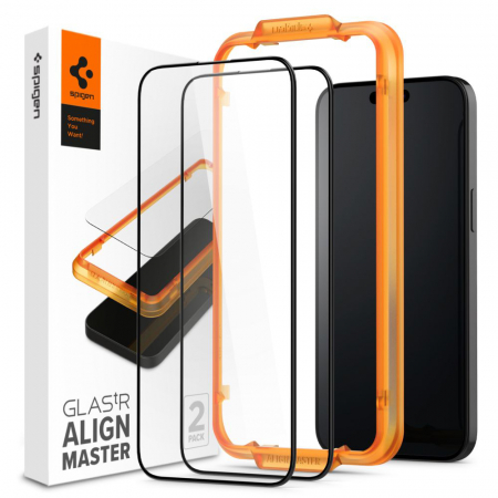 Folii - Folie sticla Spigen - Glas.tR Align Master (2 pack) - iPhone 15 Pro Max - Black