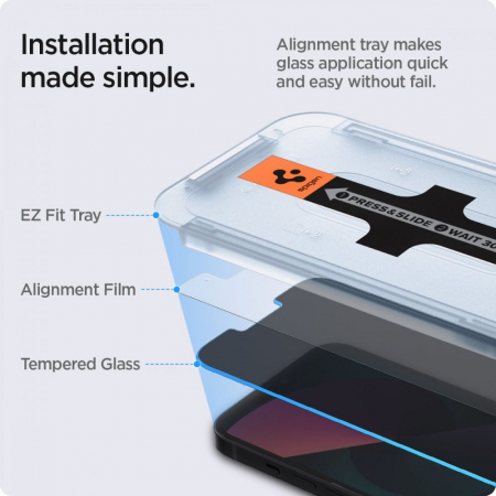 Pachet 2x Folie sticla Spigen GLAS.tR EZ FIT Iphone 13 Pro Max / 14 Plus privacy [2]