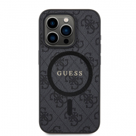 Husa Iphone 15 Apple - Husa Iphone 15 Pro Guess logo metalic negru magsafe