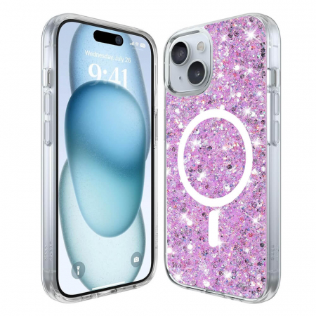 Husa Iphone 15 Apple - Husa Iphone 15 Techsuit Sparkly Glitter magsafe magenta