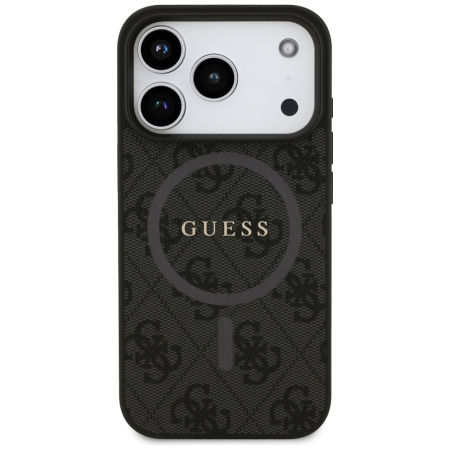 Huse Iphone - Husa silicon Guess iPhone 17 Pro - 4G Ring Classic Logo MagSafe (GUHMP17LG4GFRK)- Black