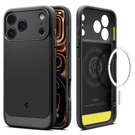 Husa silicon iPhone 17 Pro Spigen - Rugged Armor MagSafe Matte Black [6]