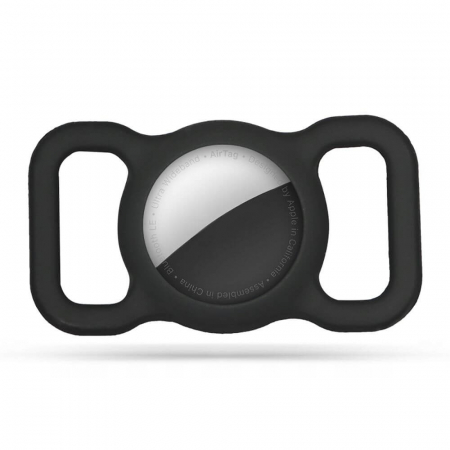 Husa Air Tag - Husă Airtag Tech-Protect Smooth Neagra cu Sistem de Prindere pentru Zgardă Animale de Companie