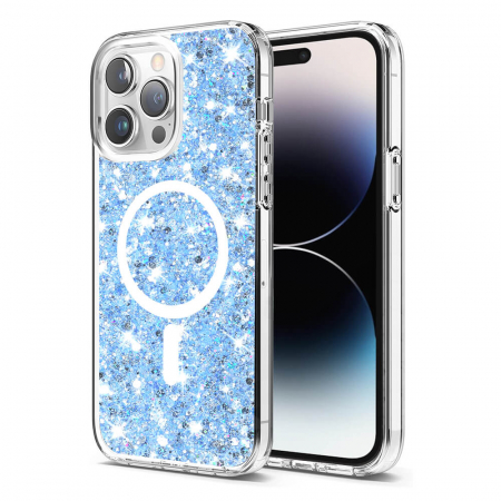 Huse Iphone - Husa Iphone 14 Pro Max Techsuit Sparkly Glitter magsafe albastru