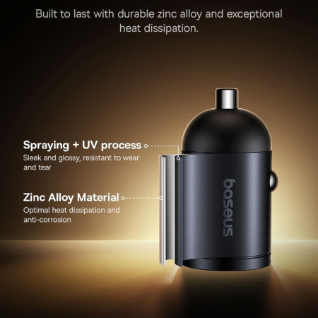 Incarcator auto Baseus - Car Charger Tiny Star Mini - 2x Type-C, 30W, with Built-in Pull Handle, 12V to 24V - Black [4]