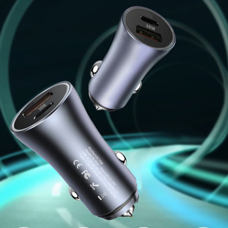 Incarcator auto Techsuit - Premium RescueVolt (C3) - with Metal Window Breaker, Fast Charge, USB QC18W, USB-C PD30W, 5V/3A - Grey [5]