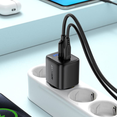Incarcator priza  Acefast (A114) - with Digital Display, Fast Charging, GaN, USB, Type-C, PD25W, 5V/3A - Black [5]