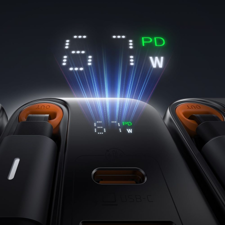 Incarcator priza Mcdodo FreeGo Series CH-4100 - Built-in USB-C Retractable Cable, USB-A/C, 67W, Digital Display, 65cm - Black [4]