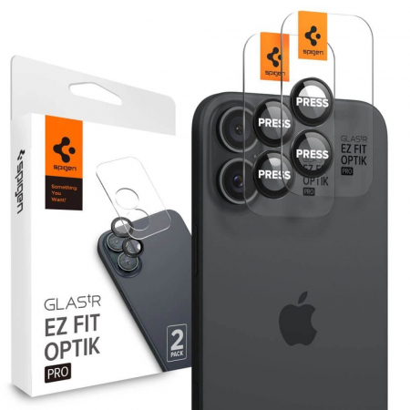 Folii Camera - Pachet 2x Folie sticla camera Spigen Optik iPhone 16 Plus negru